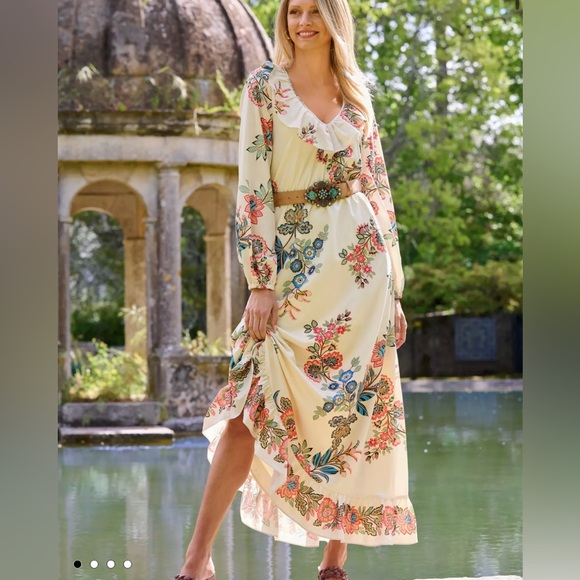 Boston Proper Women’s 12 Floral Boho Ruffle Multicolor Long Sleeve Maxi Dress - Picture 1 of 16